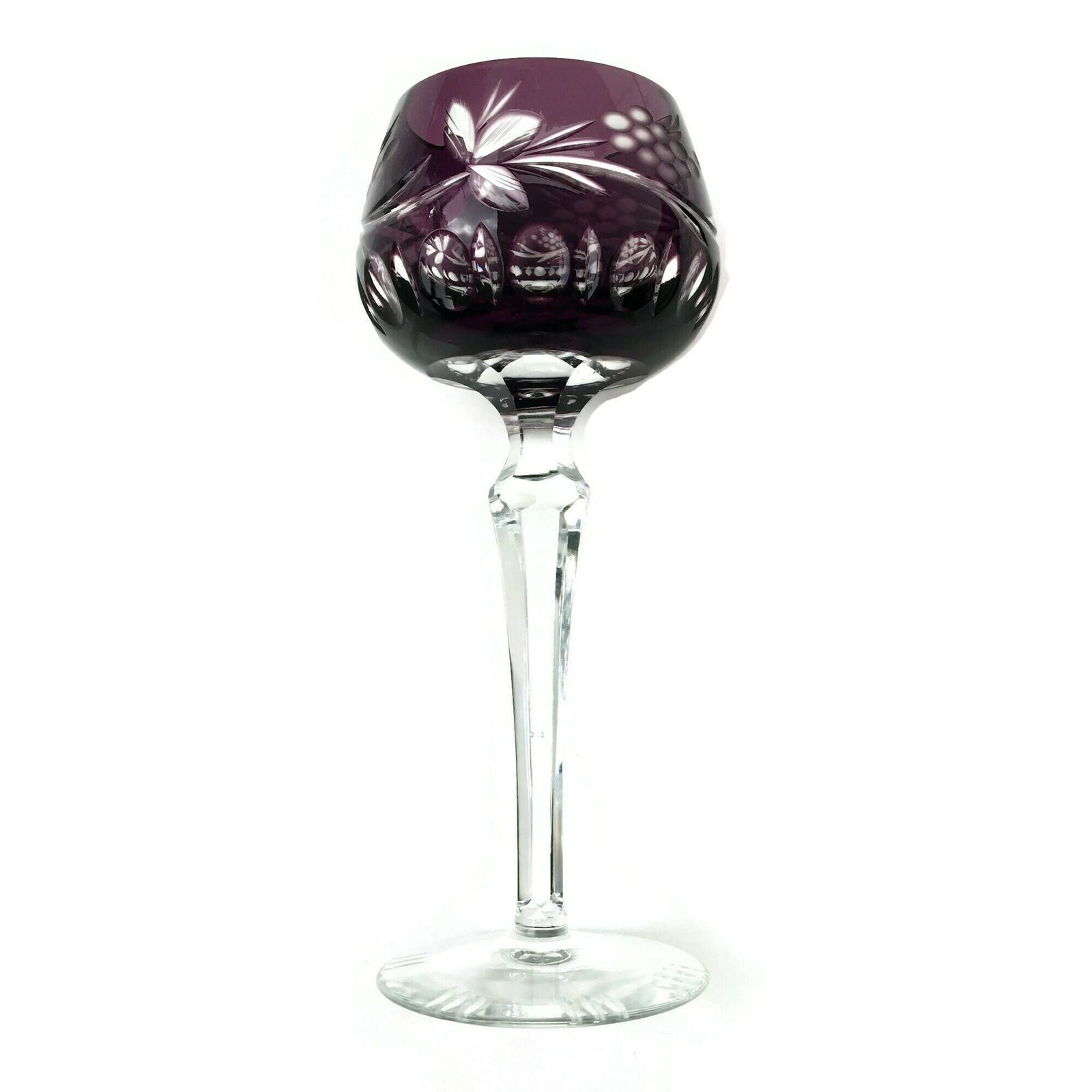 5x Purple Wine Glasses | Amethyst Wine Hocks | Cut To Clear Crystal | 1960s photo 298.0