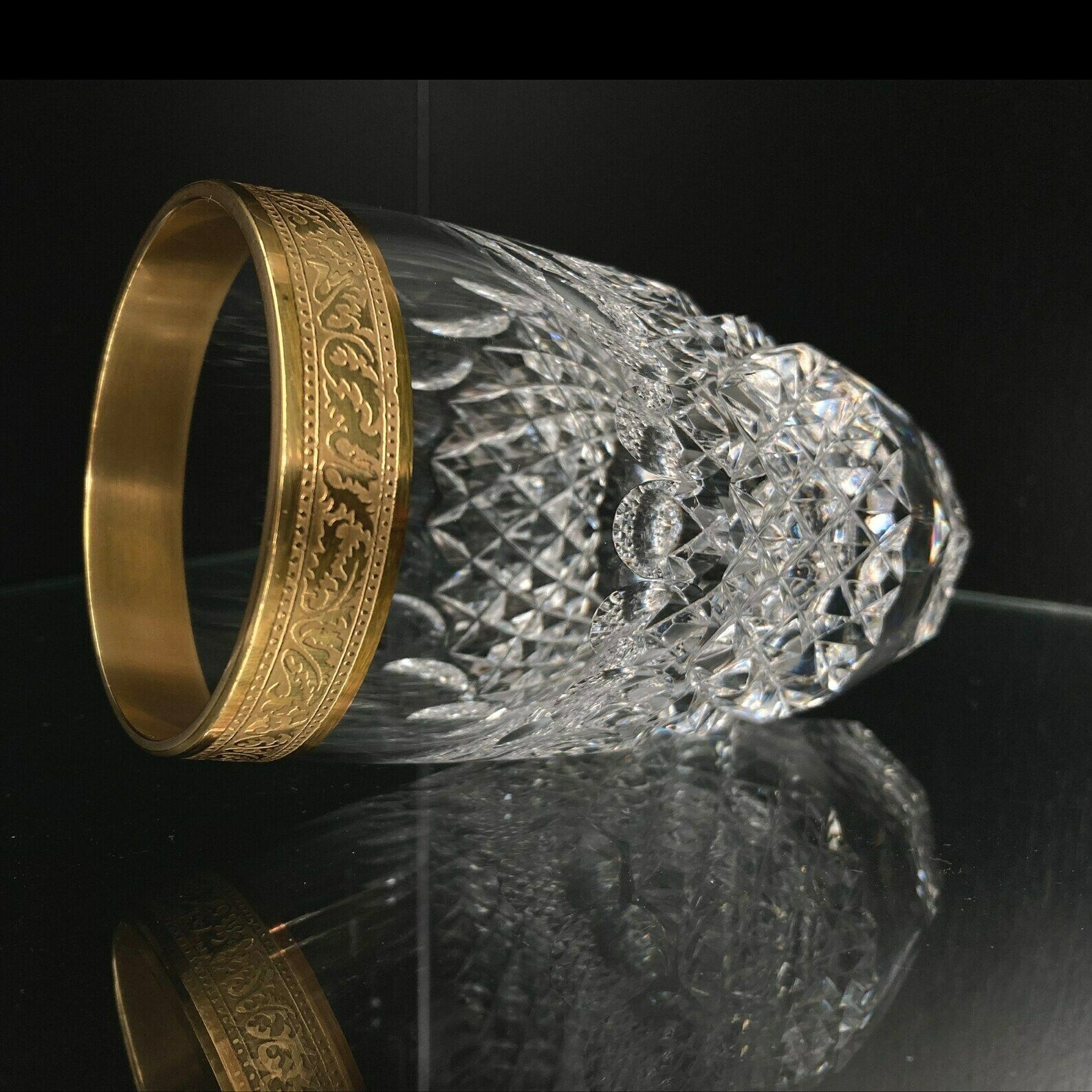 6x Kristallen Waterglazen Cocktailglazen Diamond Drop Cut 24k Goud photo Woonaccessoires