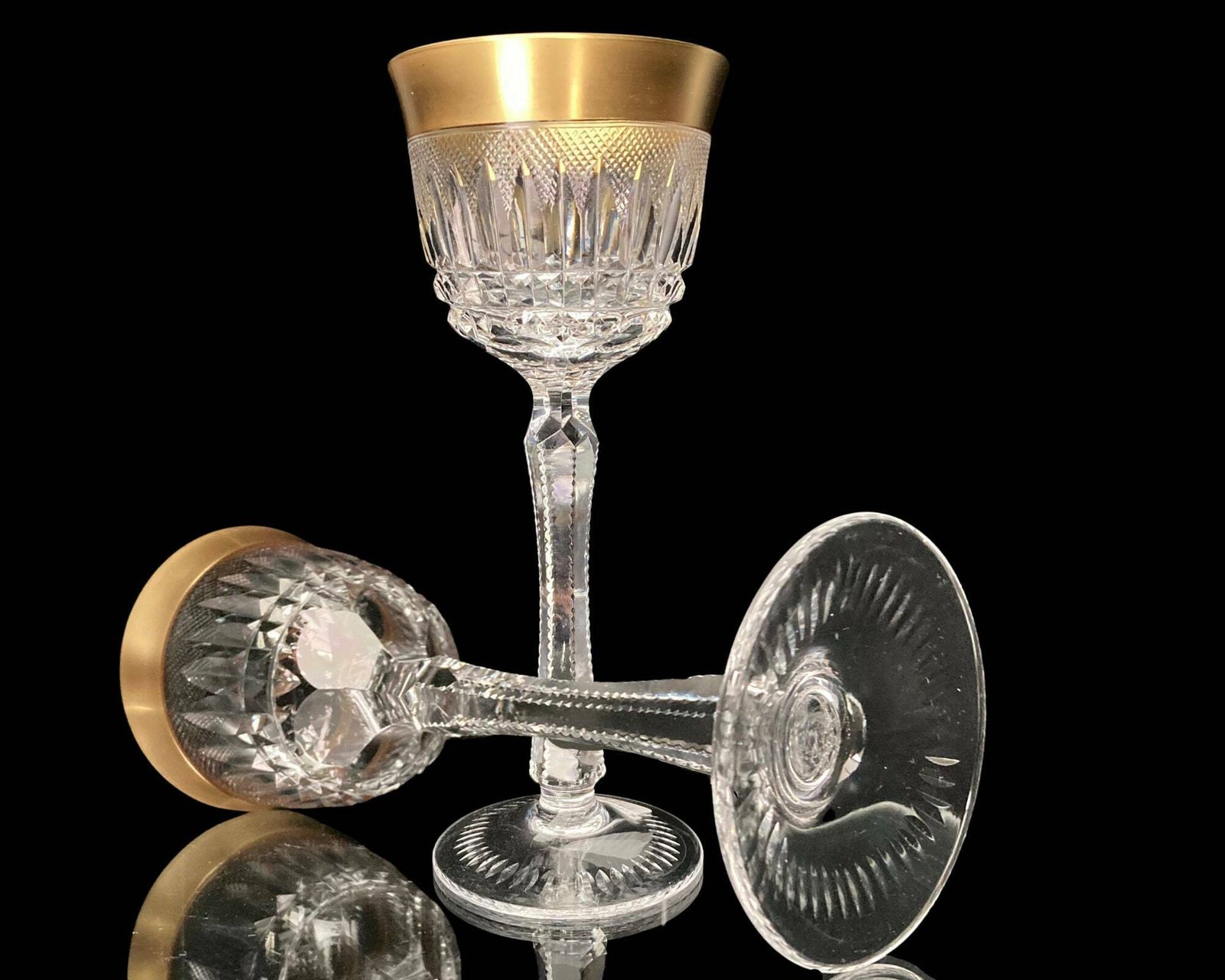 2x Kristallen Wijnglazen | 8,4" Hoog | Lismore Geslepen | Rococo | 24k Goud