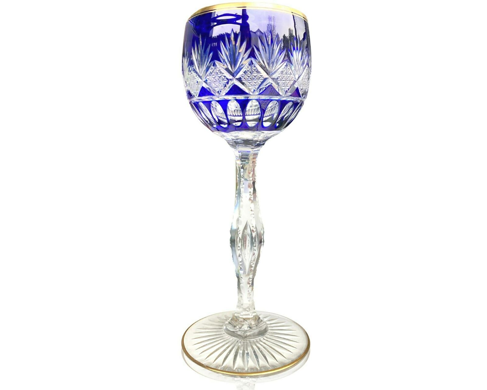Crystal Blue Wine Glass | Saint Louis Lafayette | Airbubble | Circa 1905 photo Home Decor