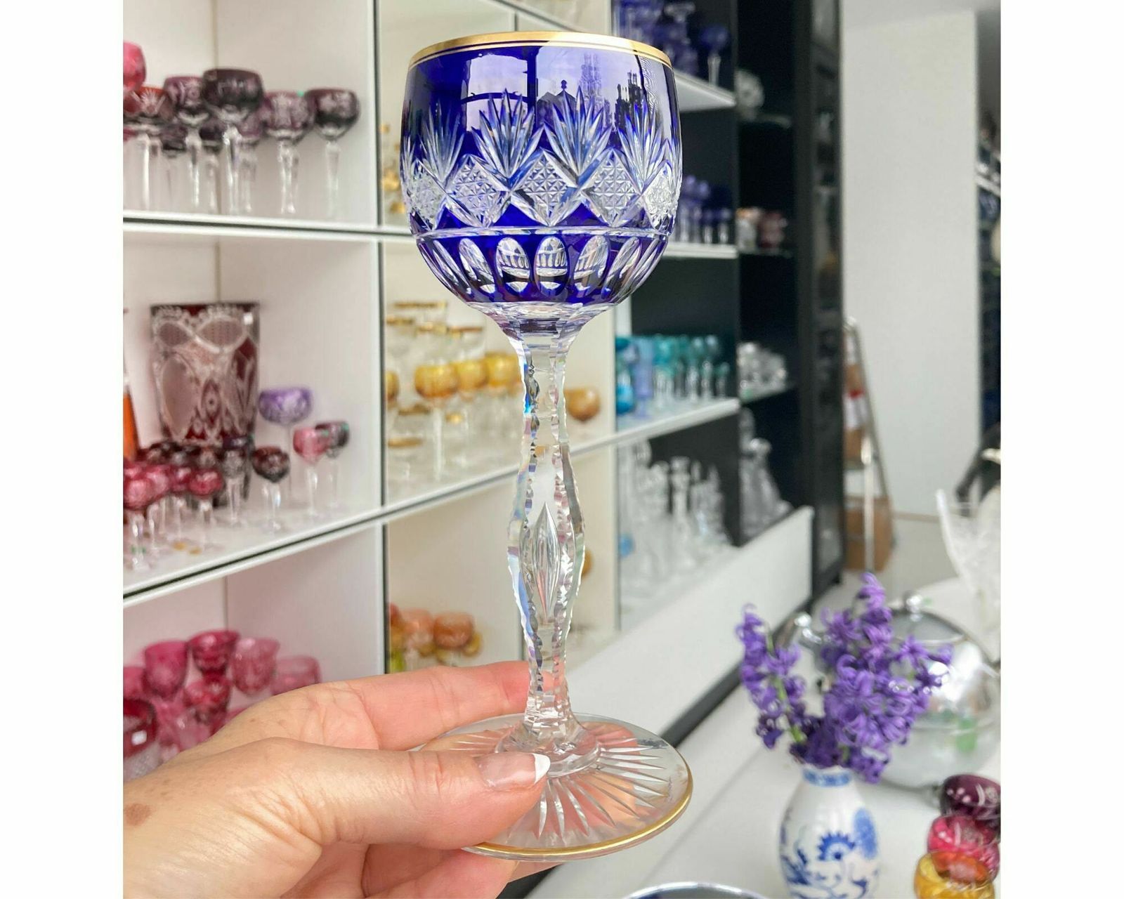 Crystal Blue Wine Glass | Saint Louis Lafayette | Airbubble | Circa 1905 photo vinterior