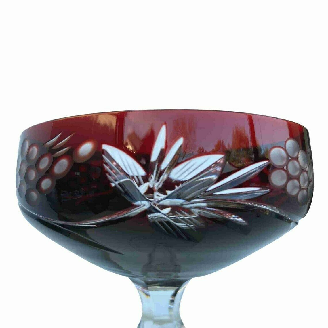 4x Ruby Red Champagne Glasses | Pattern Grapes | Coupes By Lausitzer photo for sale