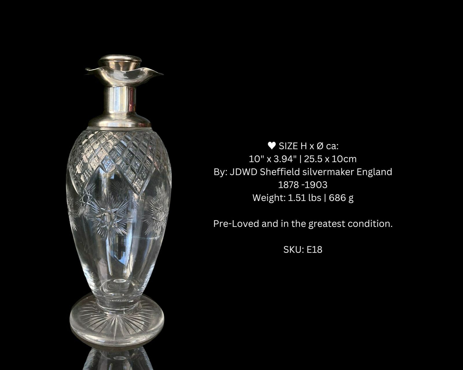 Edwardiaanse Zilveren Karaf | Sheffield Kan | Geslepen Glas Met Hallmark Jdwd | 1878–1903 photo buy
