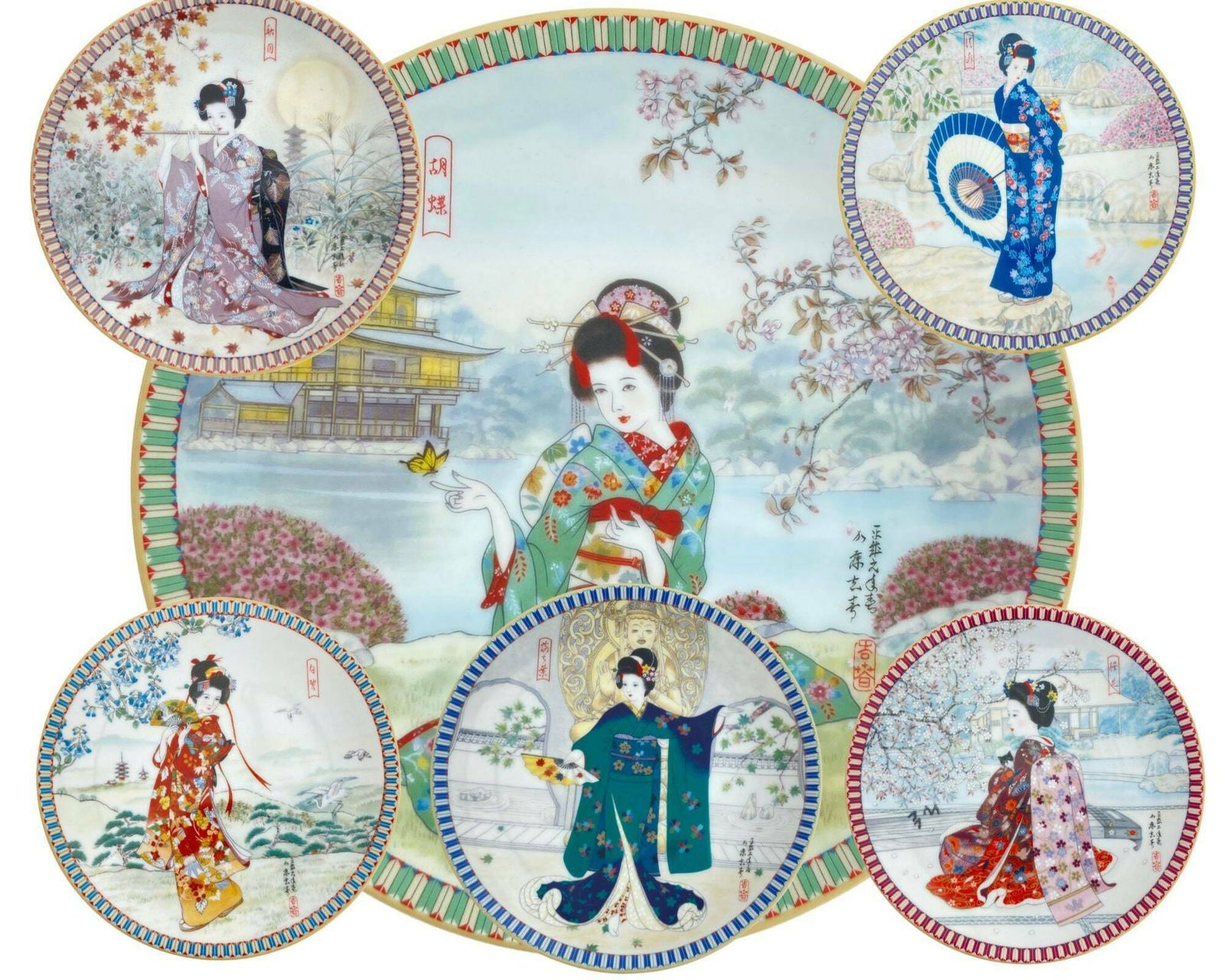Japanese Art Plates Geisha | Ketsuzan Kiln Poetic Visions Of Japan | 1989 1990