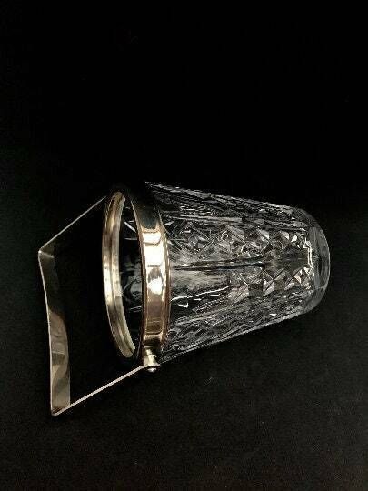 Ice Bucket With Handle Mid Century Mixology Tools Crystal Ice Bucket, 50s   60s . Cut Heavy Crystal With Stainless Steel Metal, photo buy
