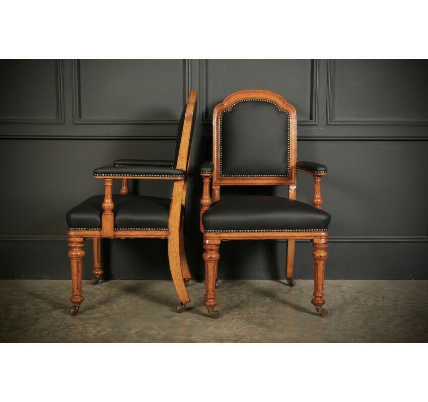 Pair Of Gothic Oak & Leather Chairs By W.Williamson & Sons. photo 3700.71
