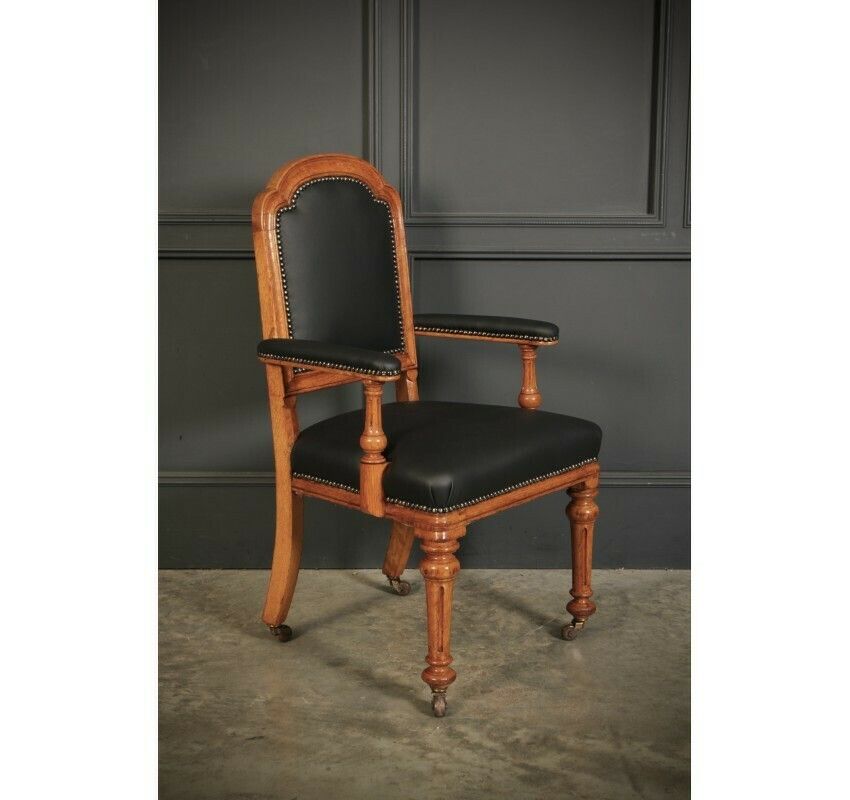 Pair Of Gothic Oak & Leather Chairs By W.Williamson & Sons. photo vinterior