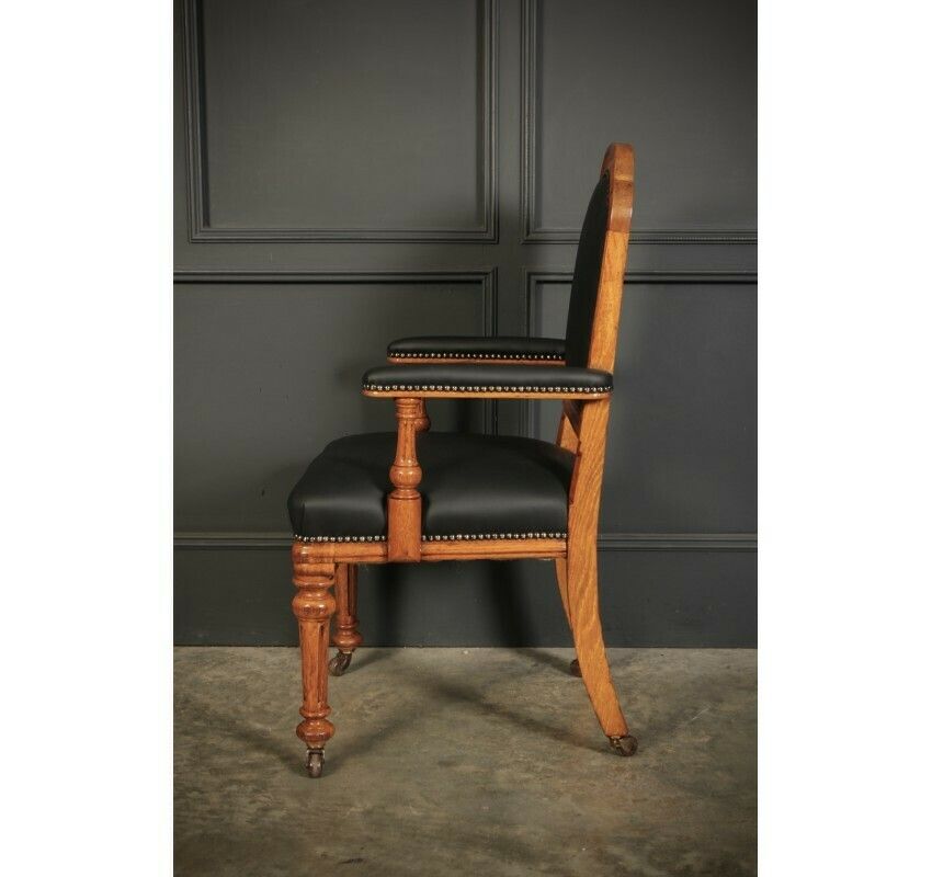 photo vinterior Pair Of Gothic Oak & Leather Chairs By W.Williamson & Sons.