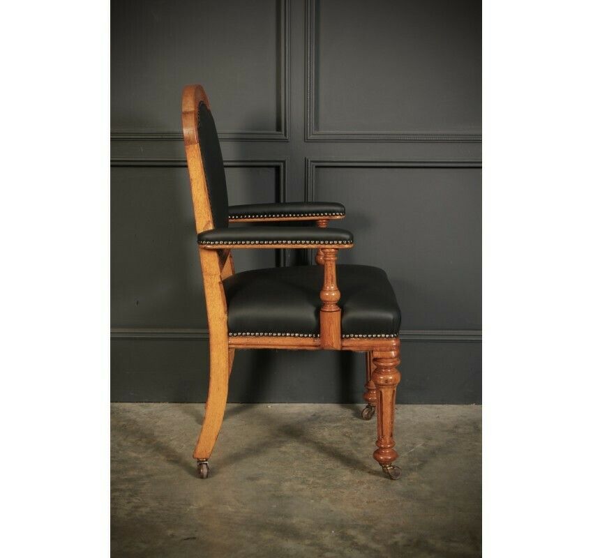 photo vintage Pair Of Gothic Oak & Leather Chairs By W.Williamson & Sons.
