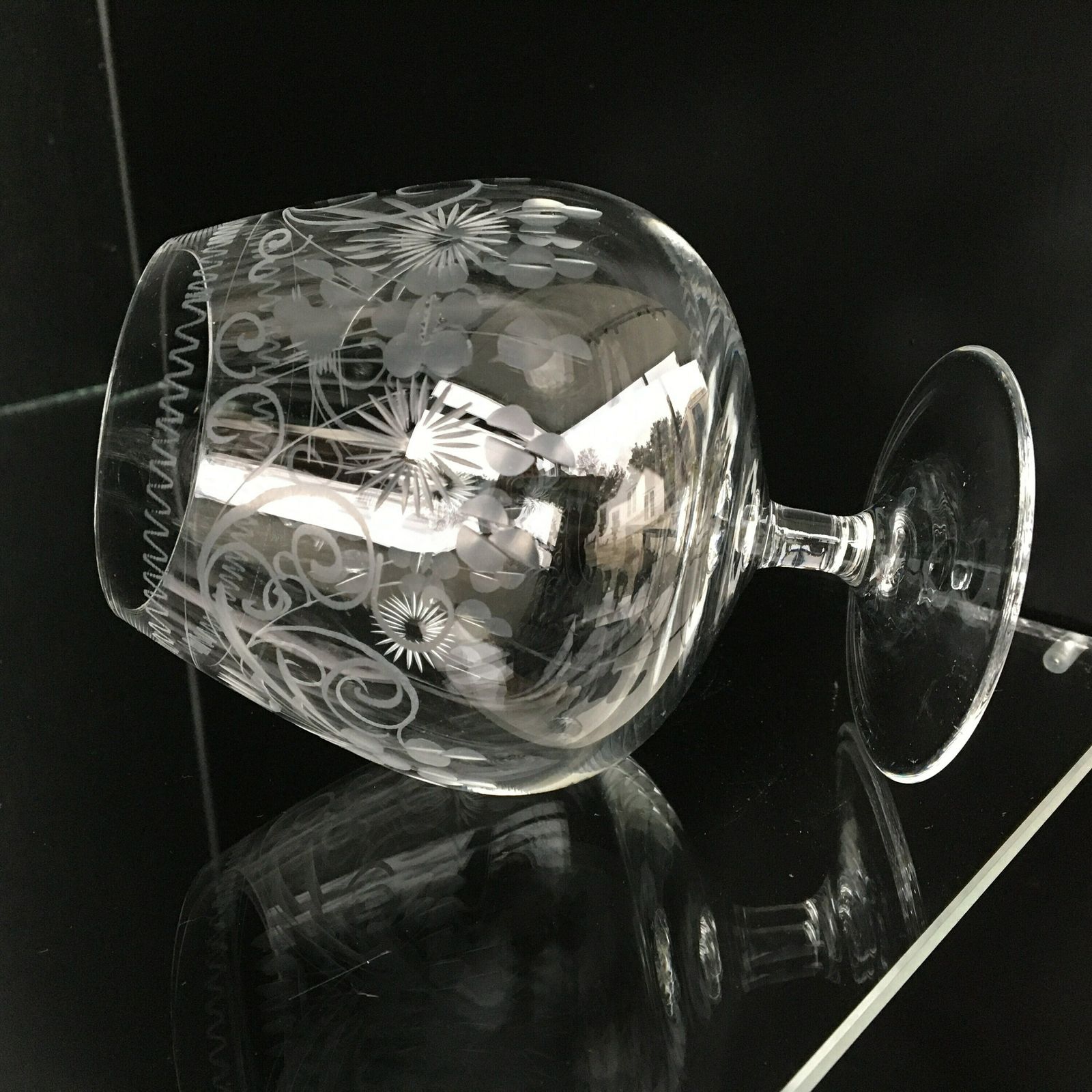 Crystal Large Cognac Glasses | Brandy Snifters| 2pcs| Bird Engravings | Theresienthal Radgravur photo Home Decor