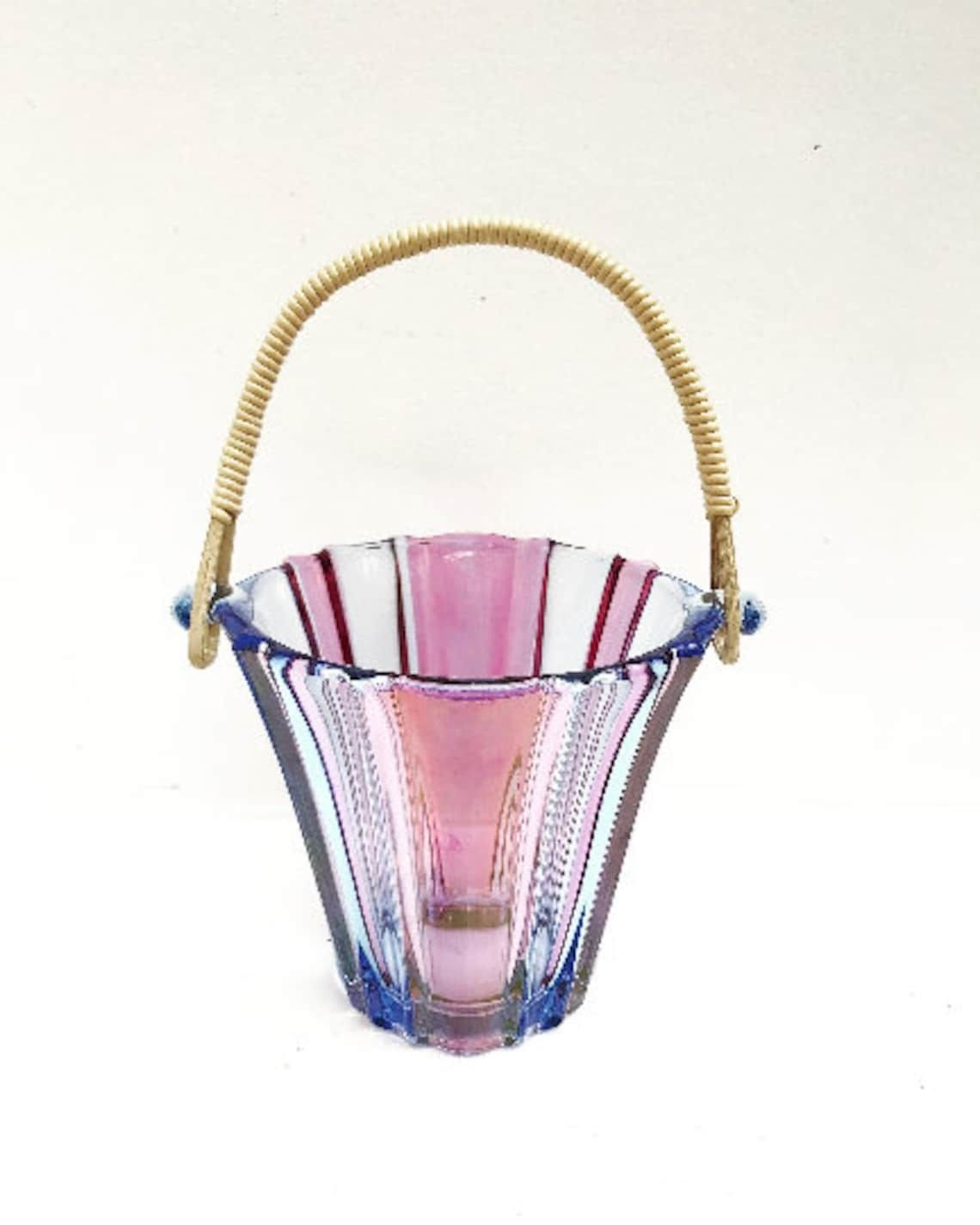 Vintage Glazen Ijsemmer – Paars, Blauw En Roze Glas Met Scoubidou Hengsel – Mid Century Barware – Barcartdecoratie – Fotografie Prop – Cadeau photo for sale