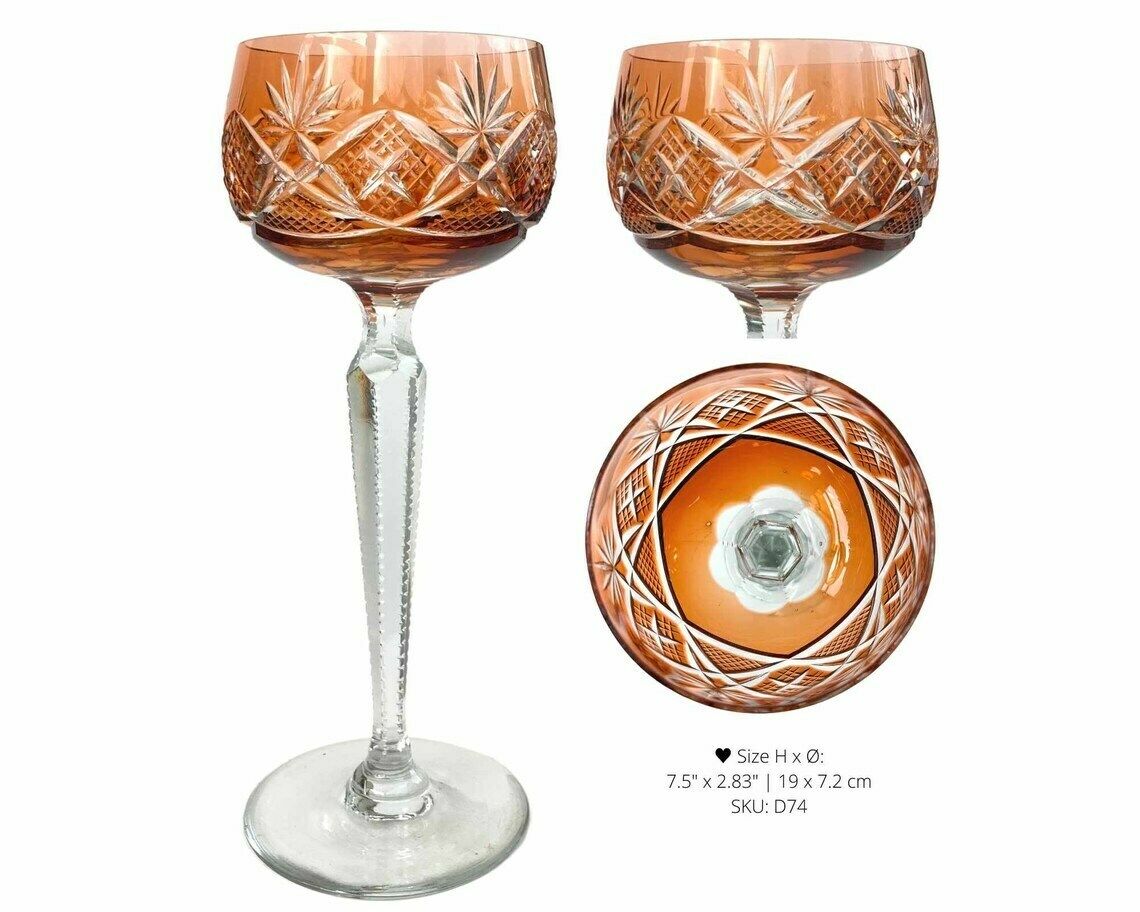 Orange Wine Glass (1) | Crystal Color Overlay | Val Saint Lambert, Knittel | 1920 1970 photo furniture