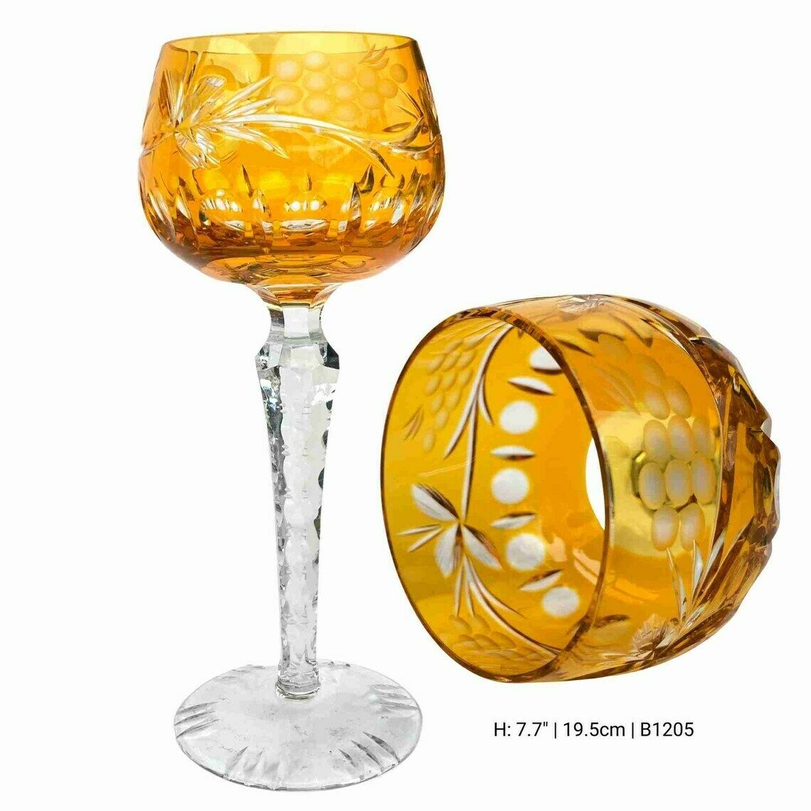 Orange Wine Glass (1) | Crystal Color Overlay | Val Saint Lambert, Knittel | 1920 1970 photo vinterior
