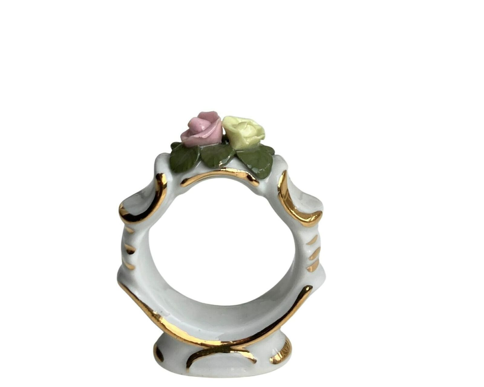 Porseleinen Servetringen Met Rozen | Servethoudertjes | 6x | Roze En Geel | Vintage Uit Dresden photo Woonaccessoires