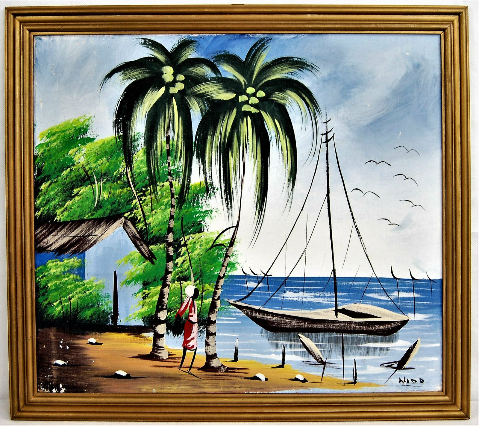Fishing In Africa, Signed Oil Painting photo furniture