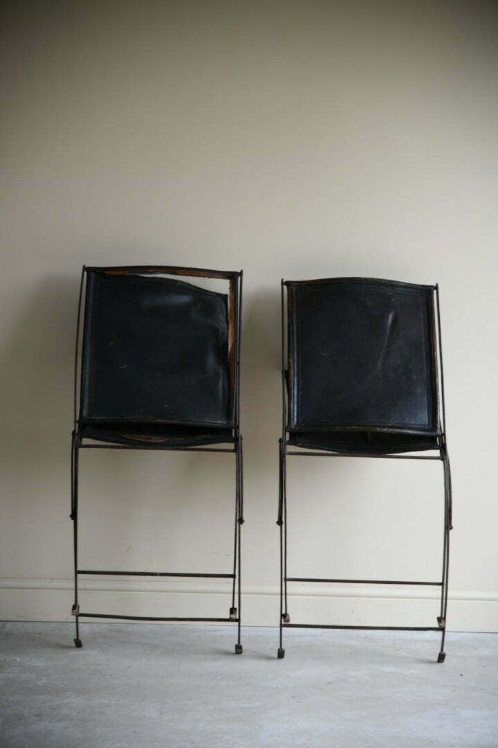 495.0 Late 19th Century French Iron & Leather Chairs photo