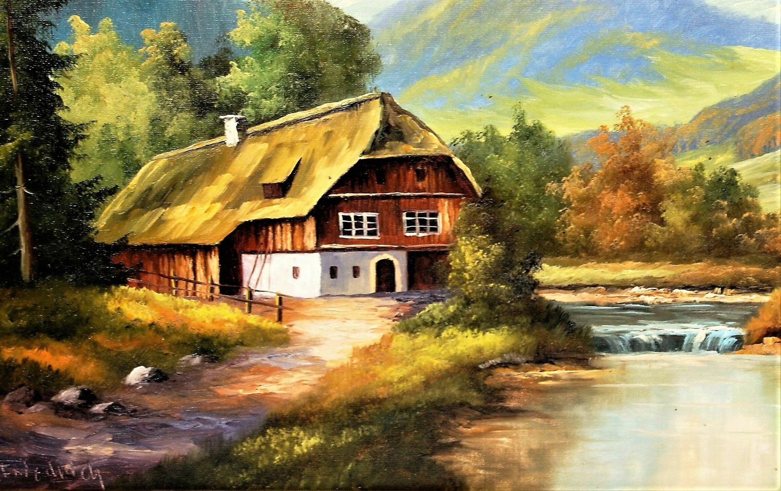 Farm In The Black Forest Mountains, Oil Painting By H. Friedrich photo furniture