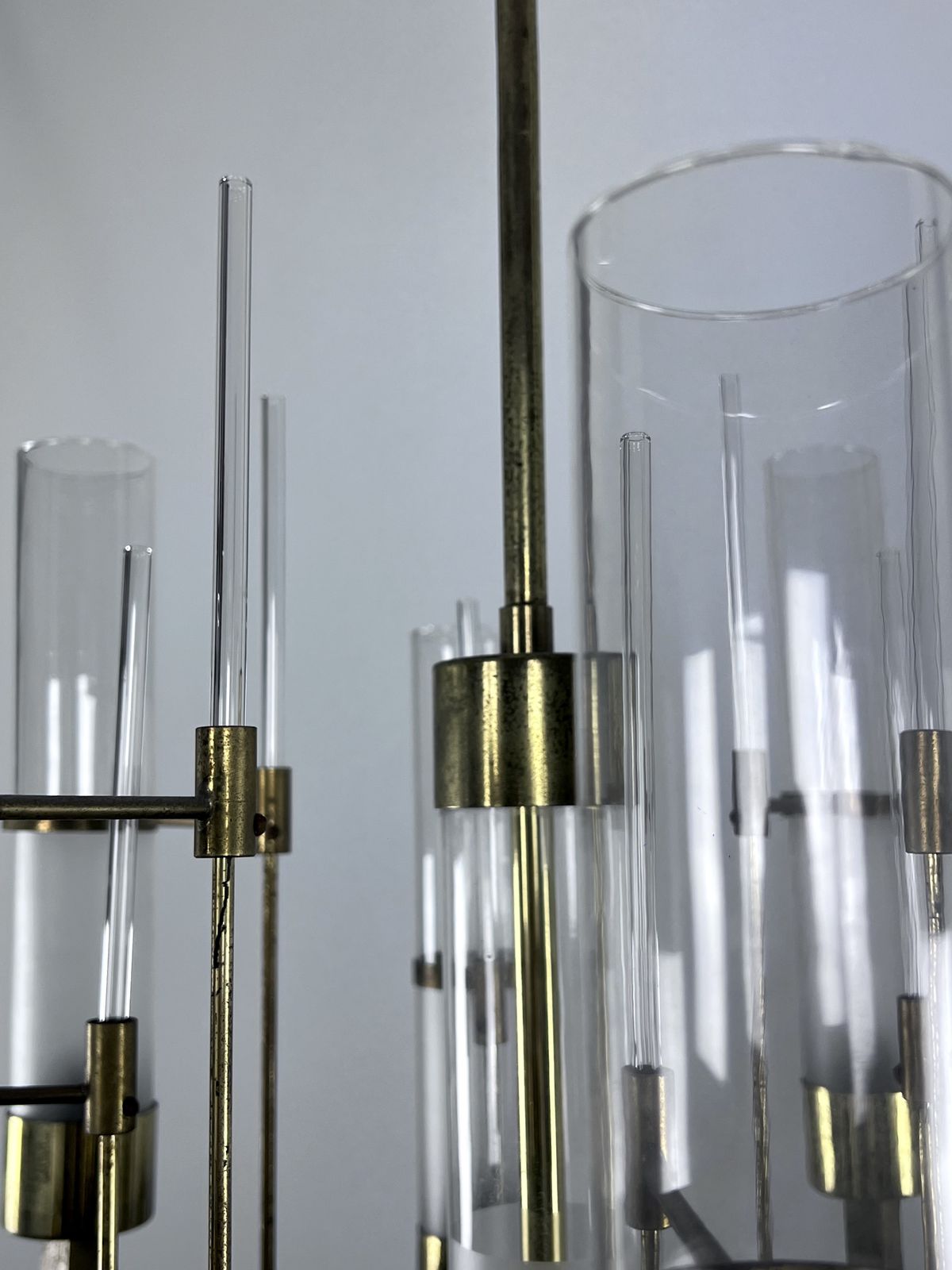 3825.9 Sciolari, Eight Arms Brass And Glass Tube Chandelier. Italy 1960s photo