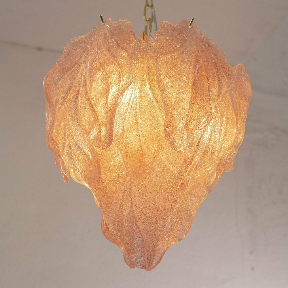 Pink Suspension Chandelier With Murano Glass Leaves, Italy, 1990s photo buy