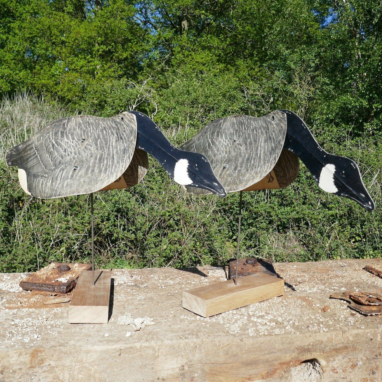 A Pair Of Feeding Folding Geese Decoys photo for sale