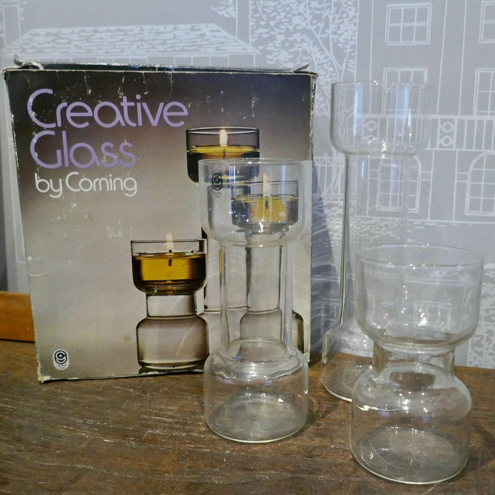 Flameglow Candle Holder Trio, Creative Glass By Corning Circa 1976 photo Home Decor