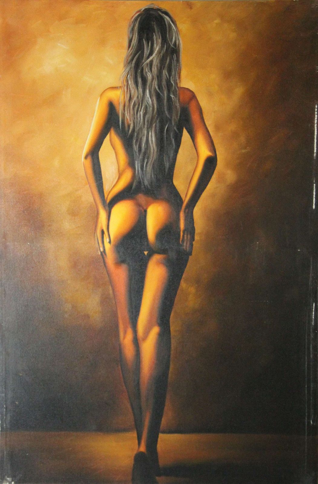 Erotic Girl Painting, 1990s, Vintage photo Art