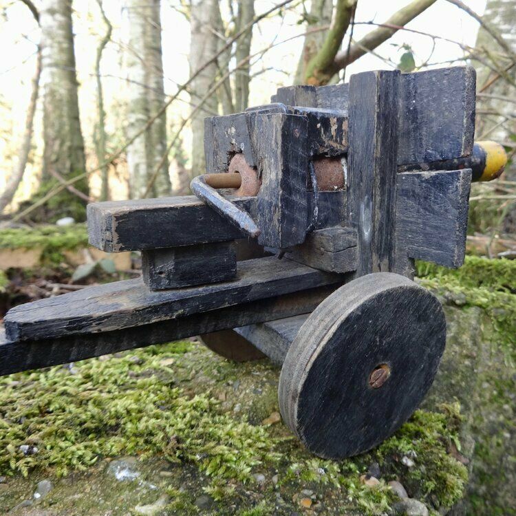 Folk Art Painted Wood And Metal Artillery Transporter photo 275.0