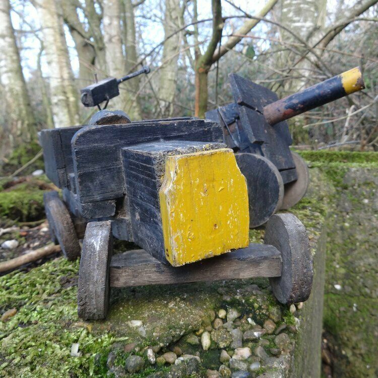Folk Art Painted Wood And Metal Artillery Transporter photo buy