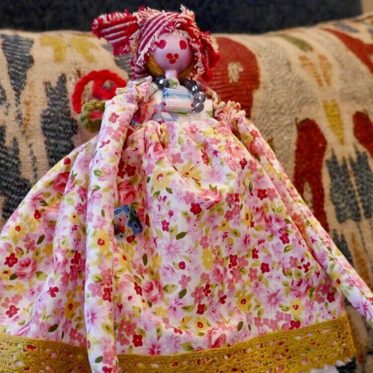 Hand Made Vintage Fabric Doll Fleur photo furniture
