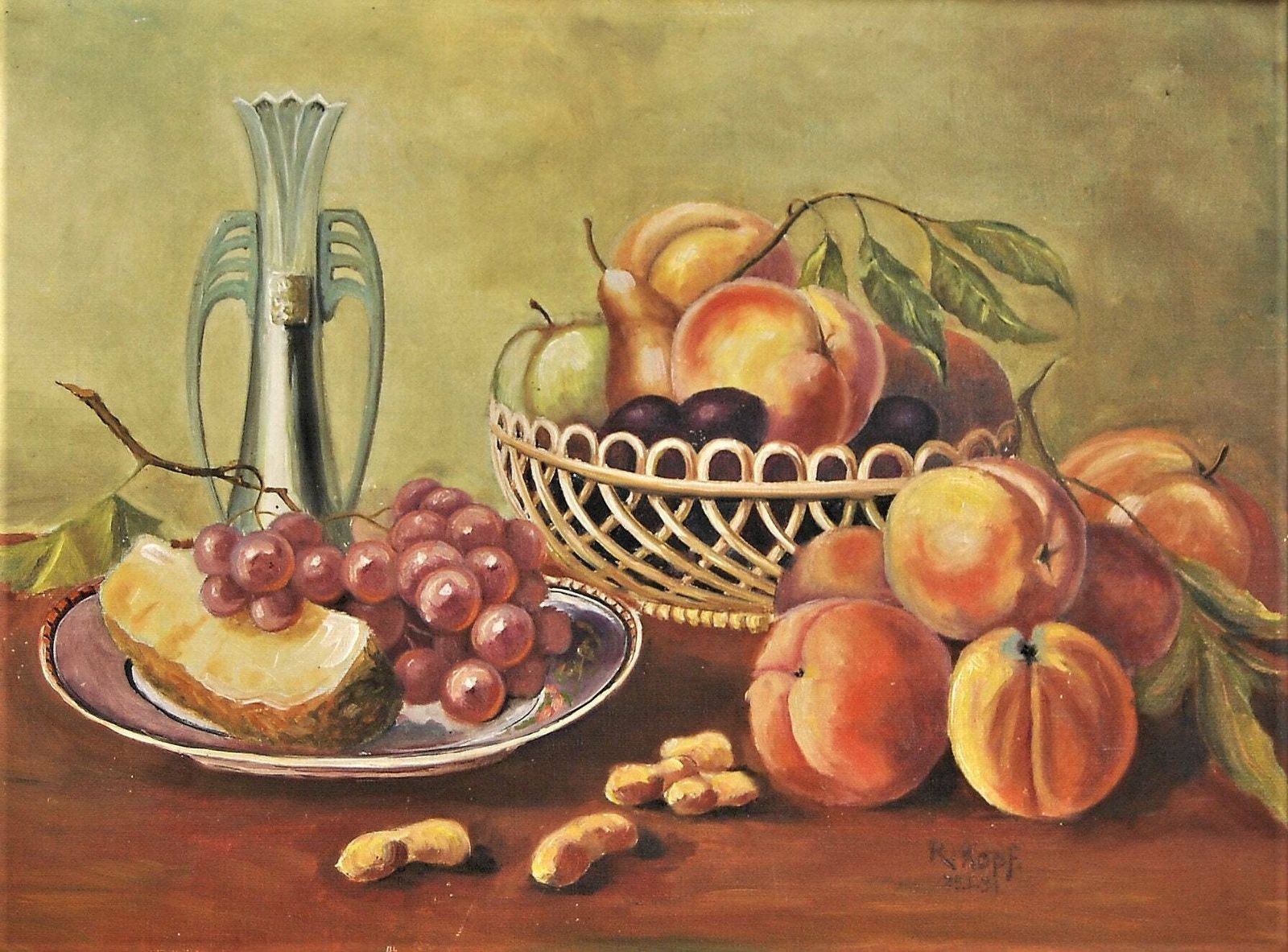Still Life With Fruit, A Wonderful Original German Oil Painting