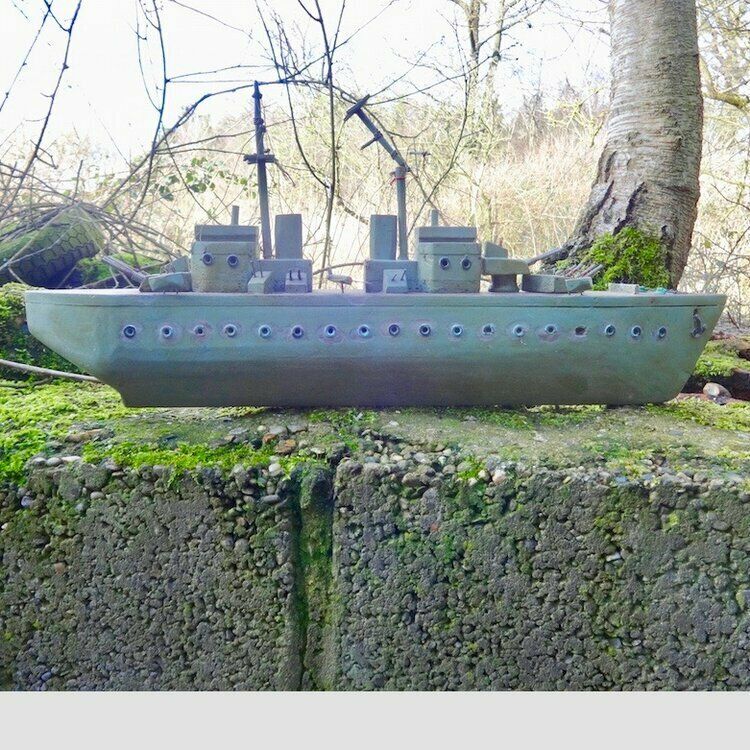 Vintage Folk Art Painted Wood Battleship Ww 2 photo for sale