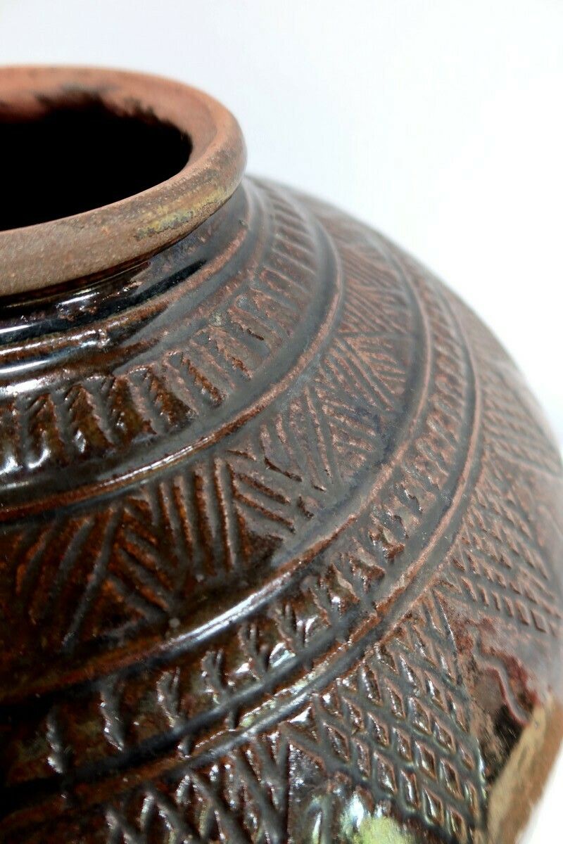 photo vintage Important Bellied Vase In Glazed Terracotta – 1900
