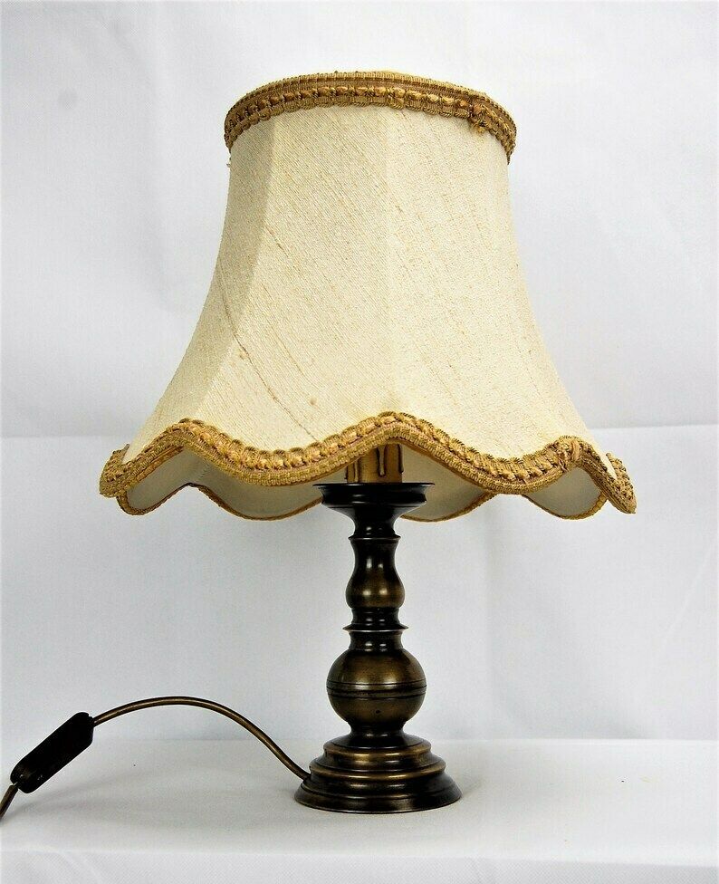 Noble Lamp From The Middle Of The Century With Raw Silk Shade, Germany Of The 1940s photo Lighting