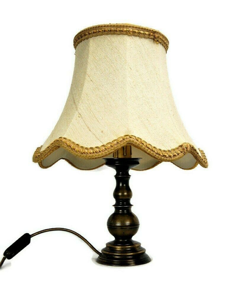 photo furniture Noble Lamp From The Middle Of The Century With Raw Silk Shade, Germany Of The 1940s
