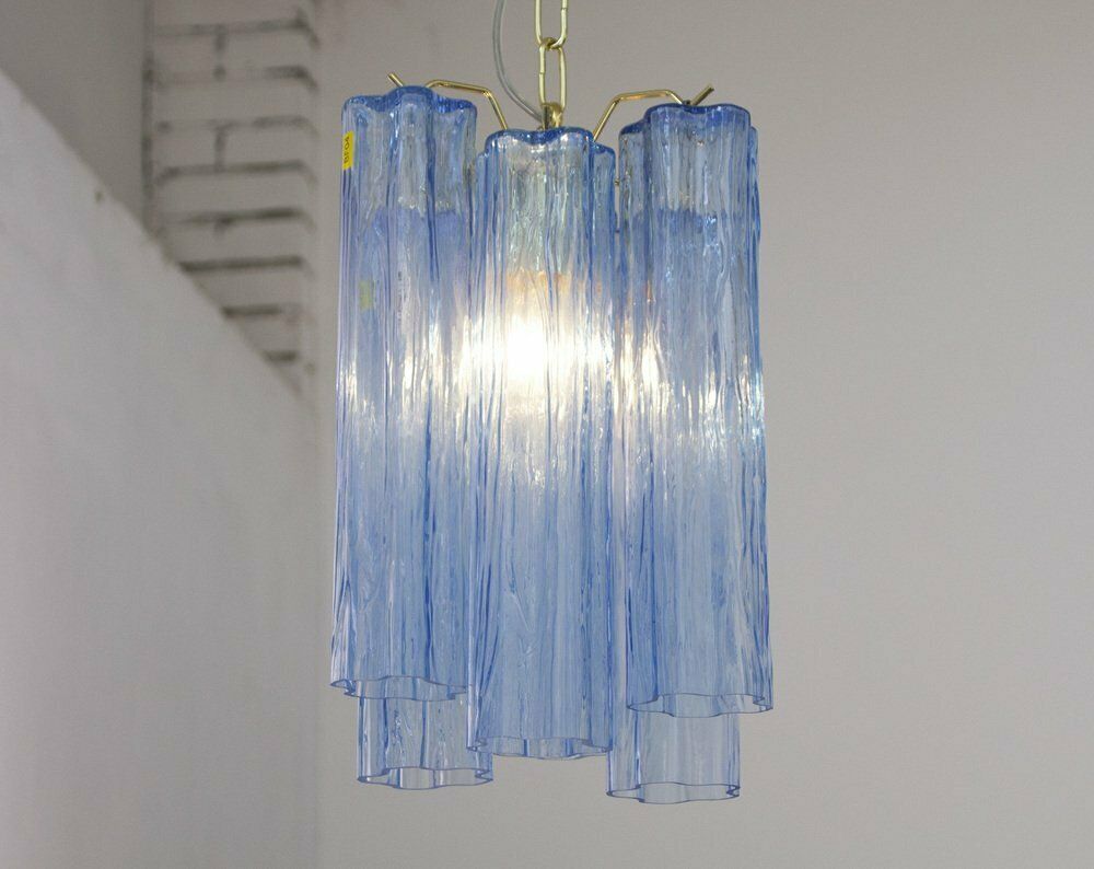 Tronchi Blue Glass Chandelier, Italy, 1990s photo vintage