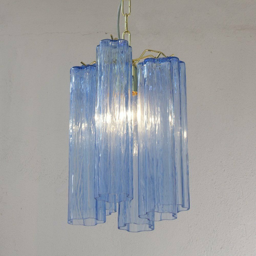 photo furniture Tronchi Blue Glass Chandelier, Italy, 1990s