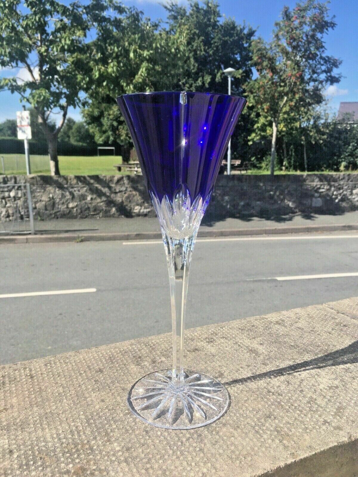 Quality Set Of 6 Ajka Castille Lead Crystal Blue Cut Glass Champagne Flutes Wine photo vinterior