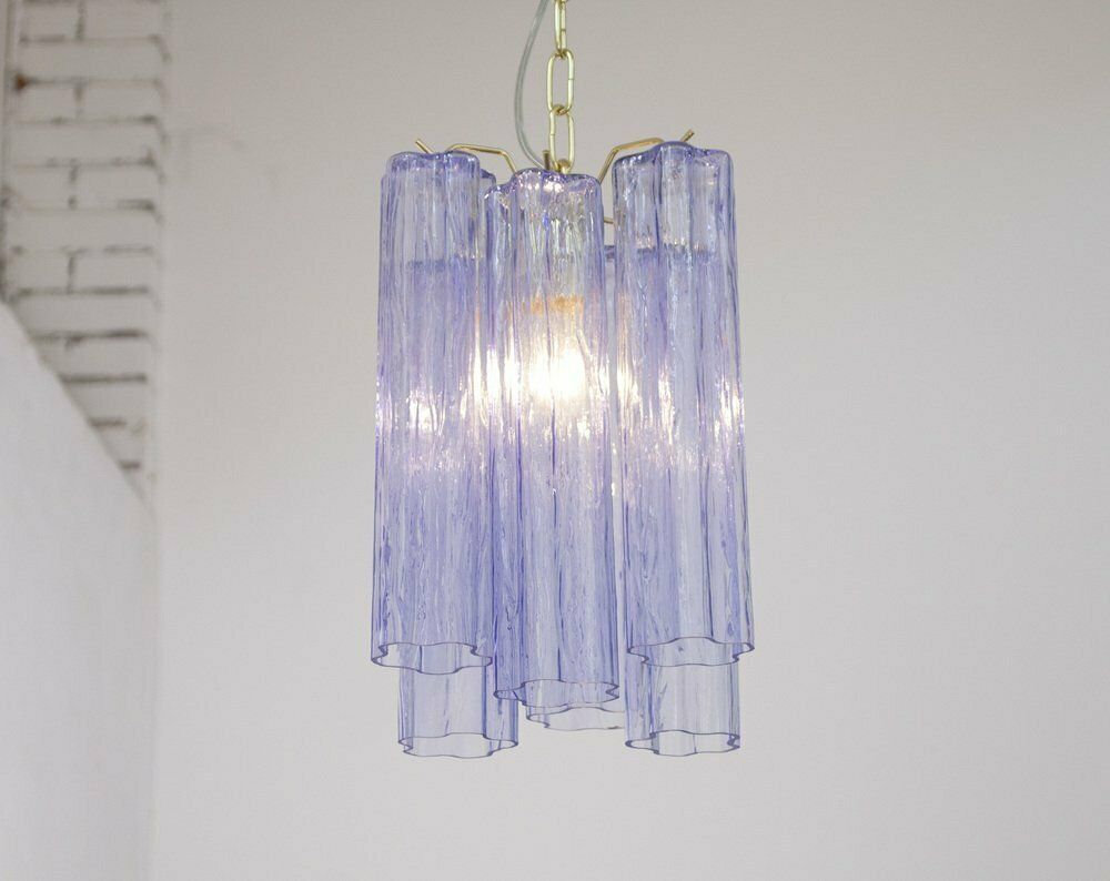 Tronchi Chandelier In Violet Blue Glass, Italy, 1990s photo vintage