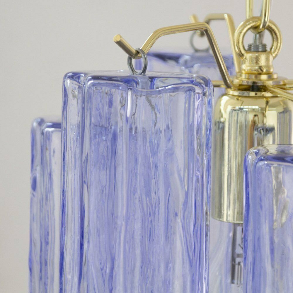 photo for sale Tronchi Chandelier In Violet Blue Glass, Italy, 1990s
