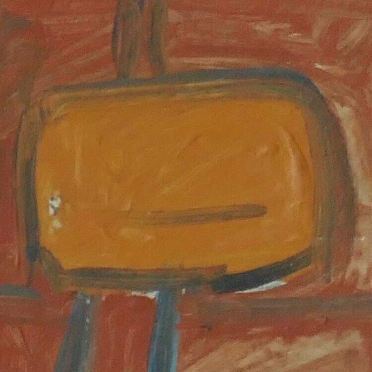 Newlyn School Painting Ochre Boat photo for sale