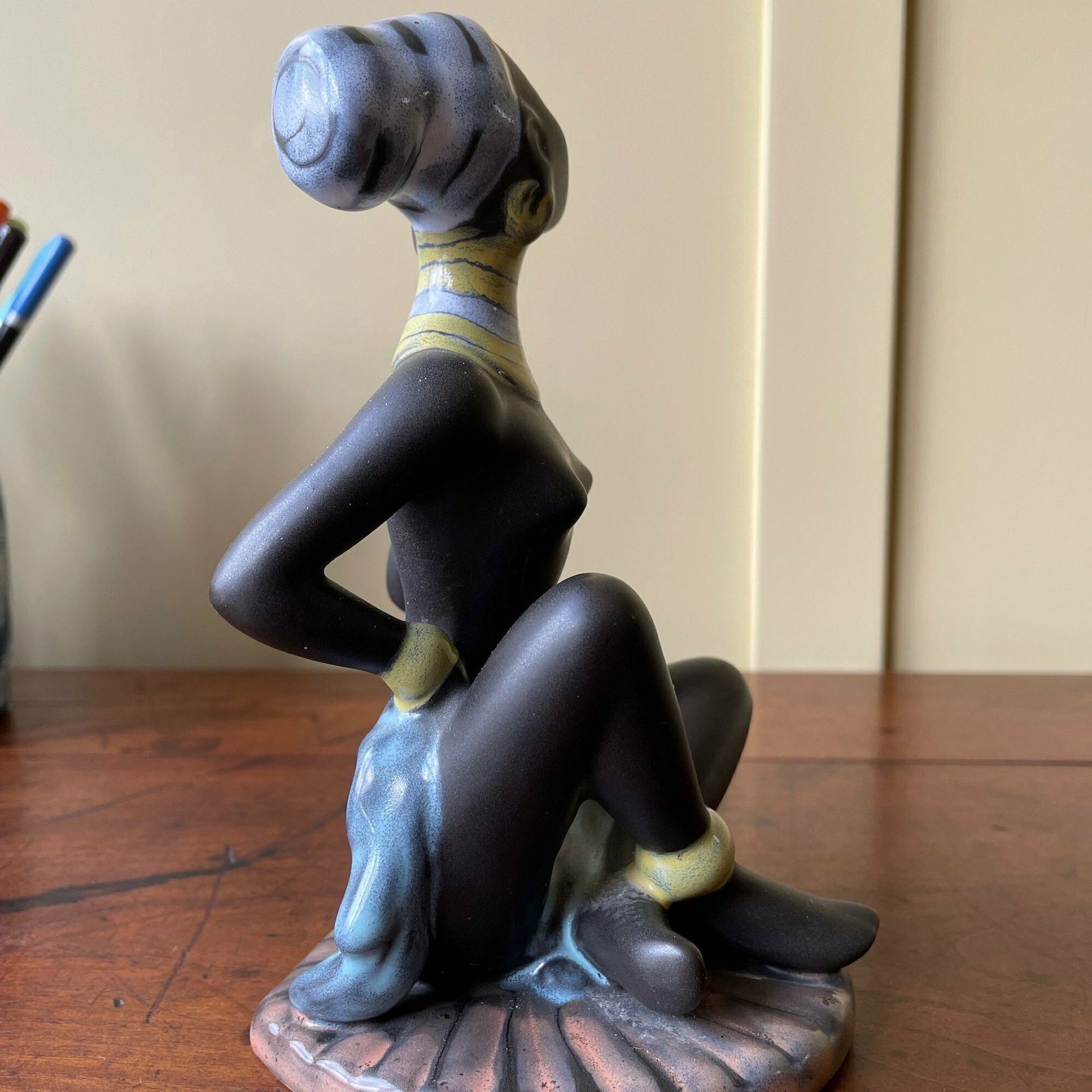 Mid Century Modern Ceramic African Figurine 1950's photo for sale