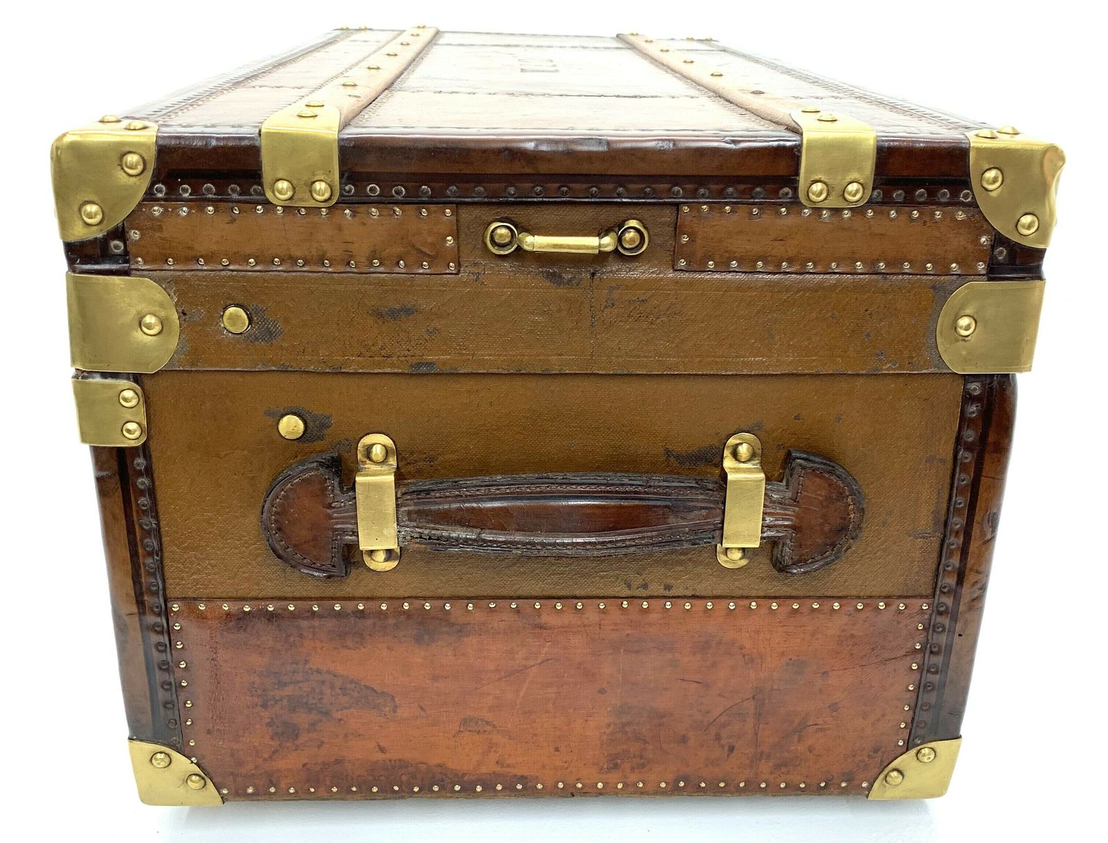 photo furniture Steamer Travel Trunk   Leather With Beechwood Banding