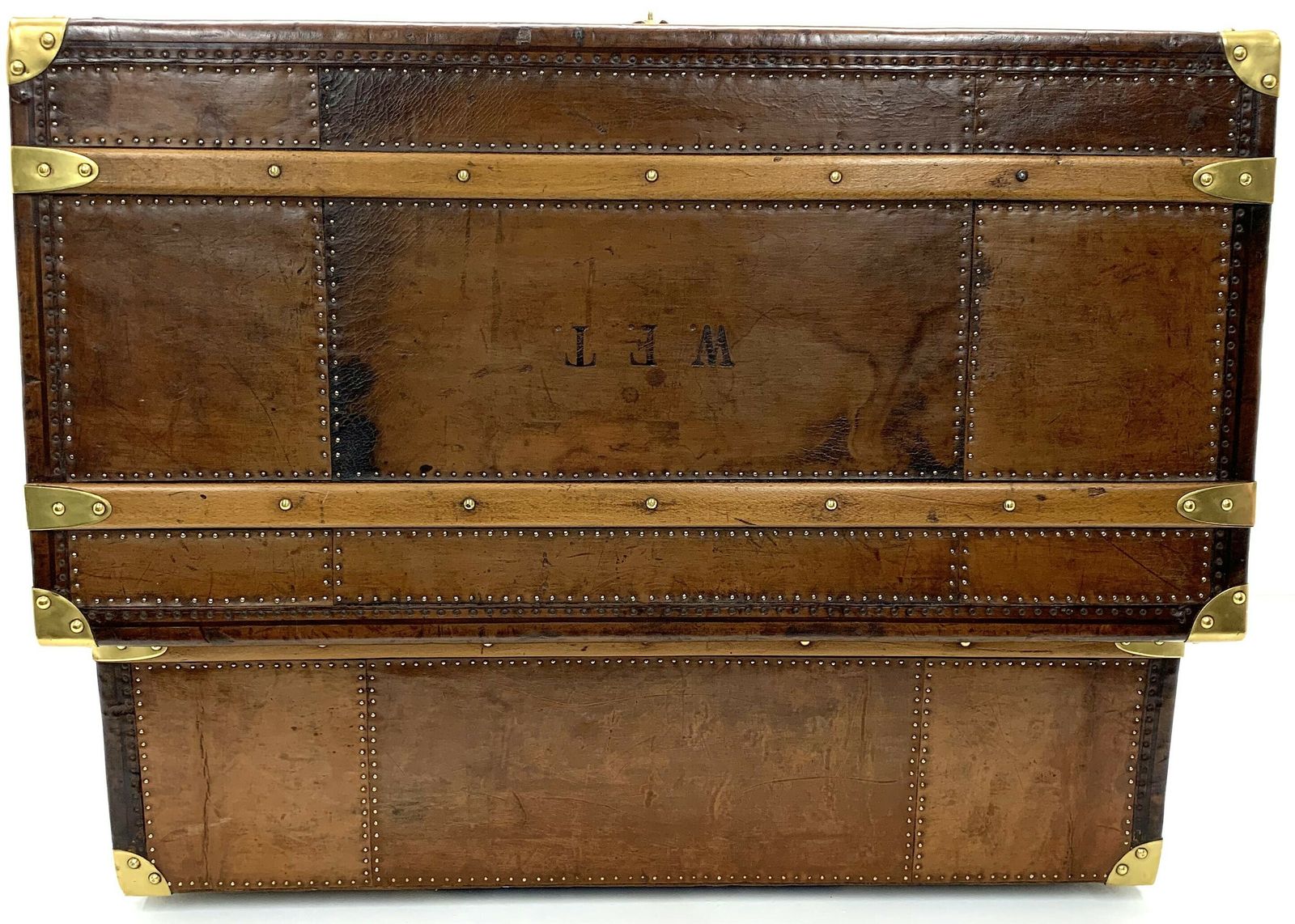 photo for sale Steamer Travel Trunk   Leather With Beechwood Banding