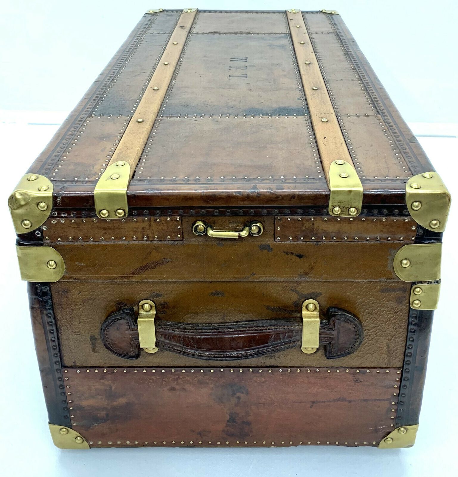 1295.0 Steamer Travel Trunk   Leather With Beechwood Banding photo