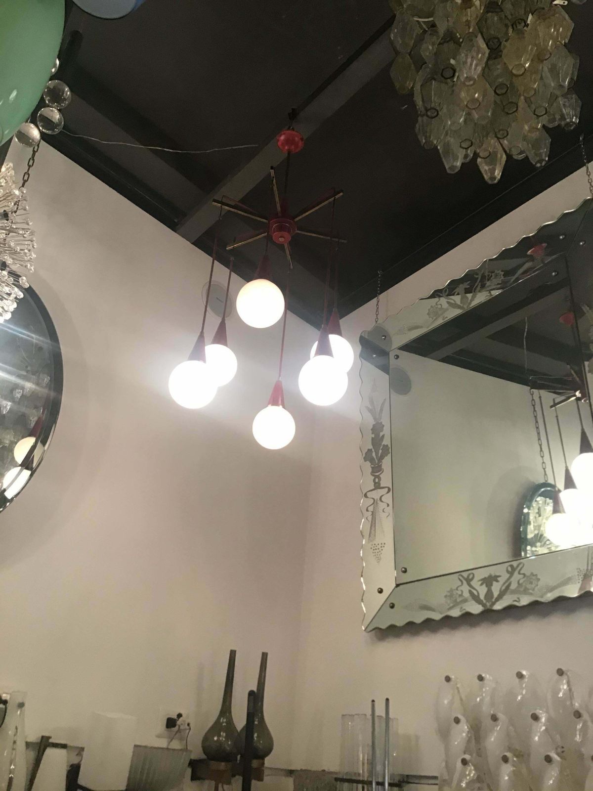 2531.0 Stilnovo Chandelier Brass Metal Glass 1950 Italy photo