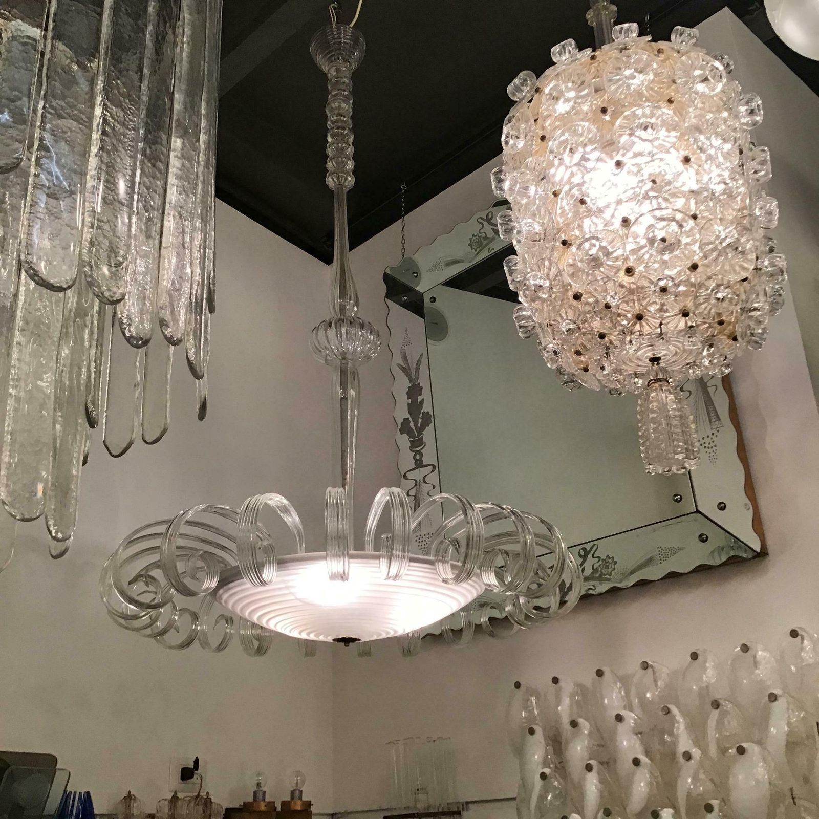 Venini Chandelier Murano Glass 1930 Iron Structure And Wood Italia photo Lighting