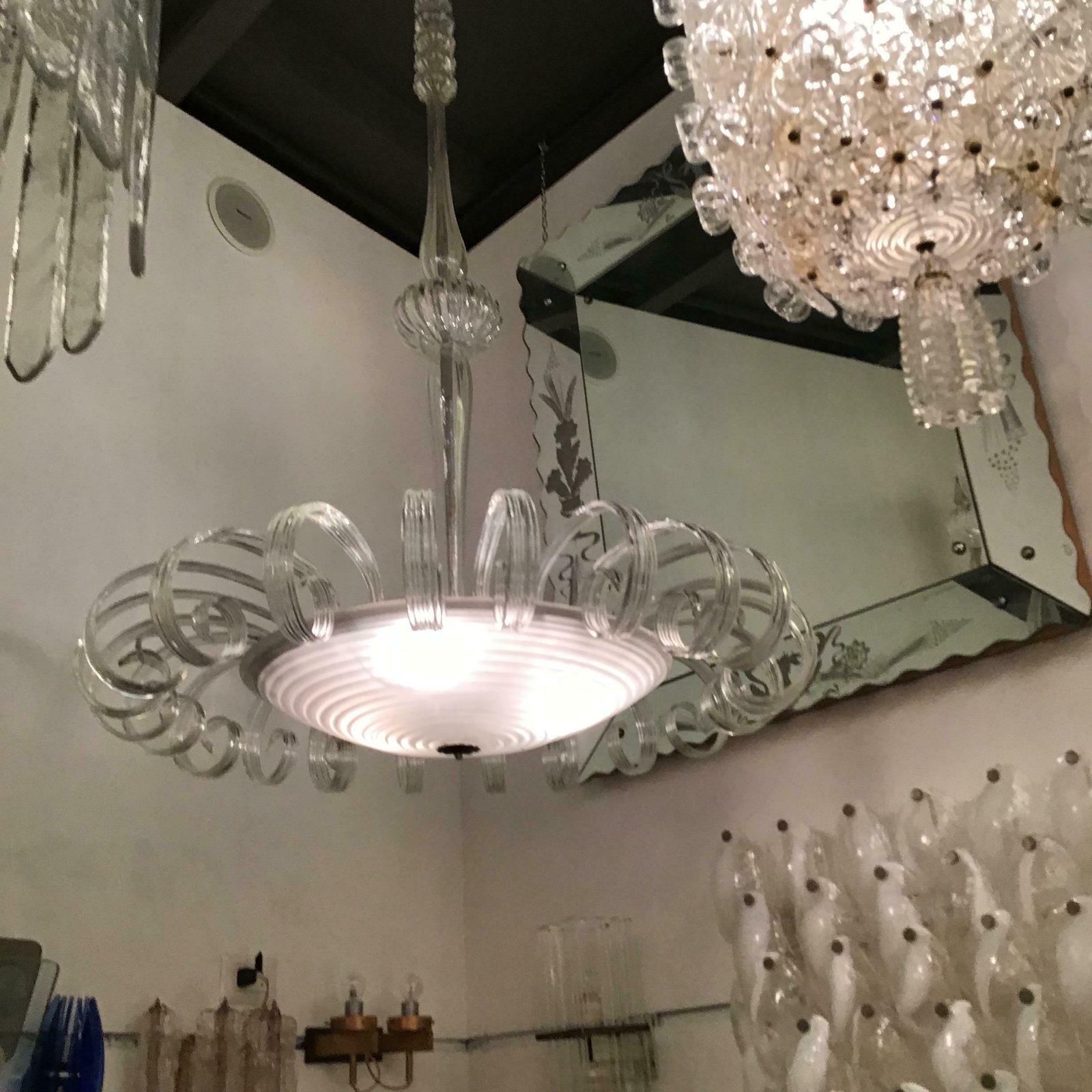 Venini Chandelier Murano Glass 1930 Iron Structure And Wood Italia photo vinterior