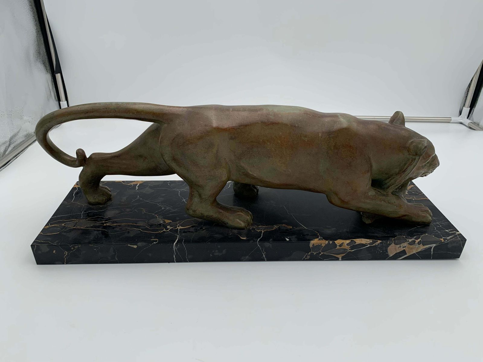 Art Deco Panther Sculpture By Emile Grégoire, Bronze, Marble, France Circa 1930 photo for sale