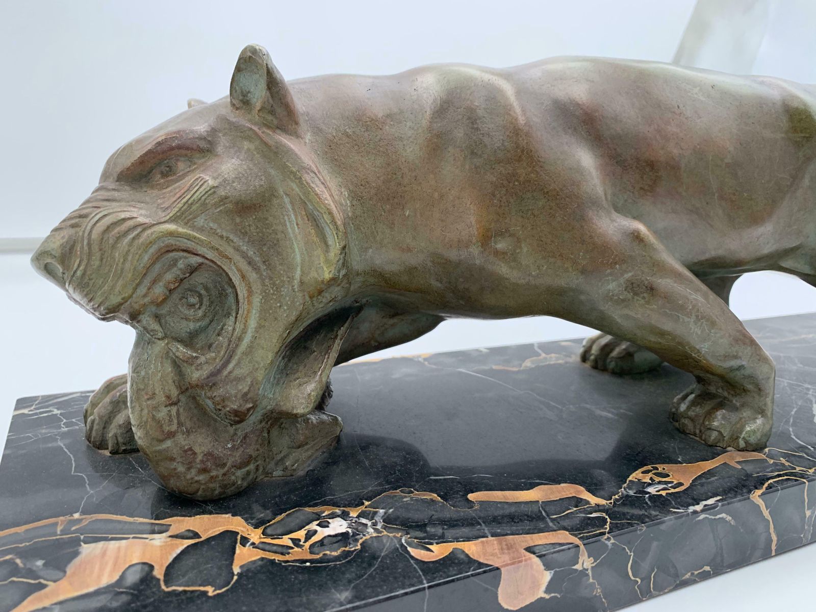 2261.76 Art Deco Panther Sculpture By Emile Grégoire, Bronze, Marble, France Circa 1930 photo