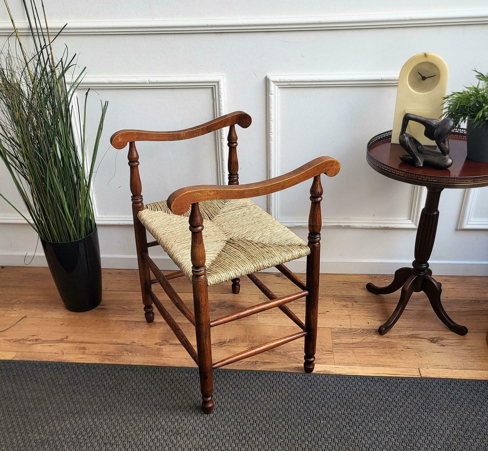 1960s Italian Midcentury Carved Wood And Cord Woven Rope Stool photo 1047.0